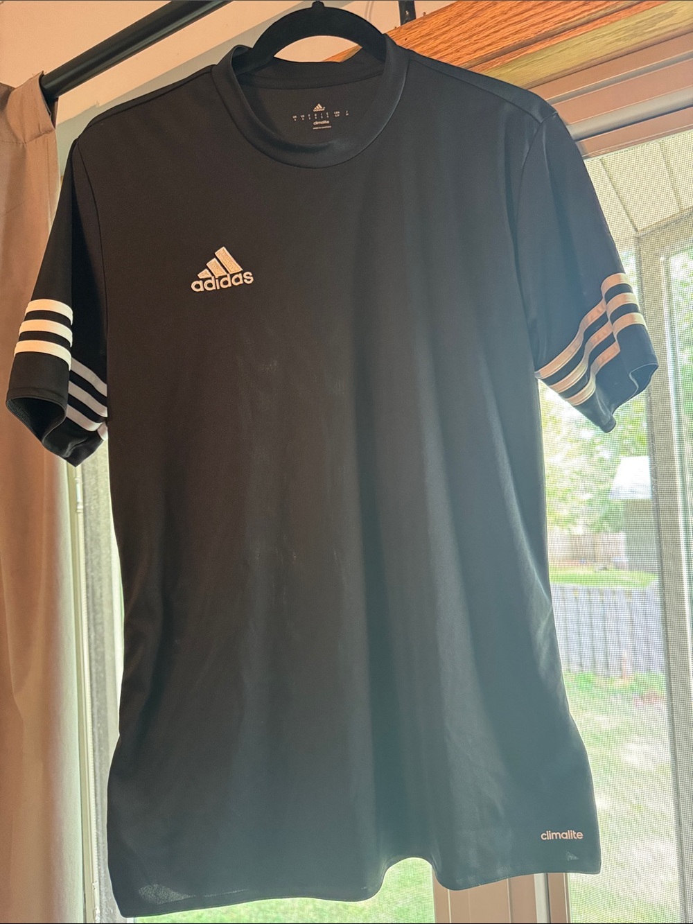 adidas Black Men’s Short-Sleeve Training Jersey with White Stripes